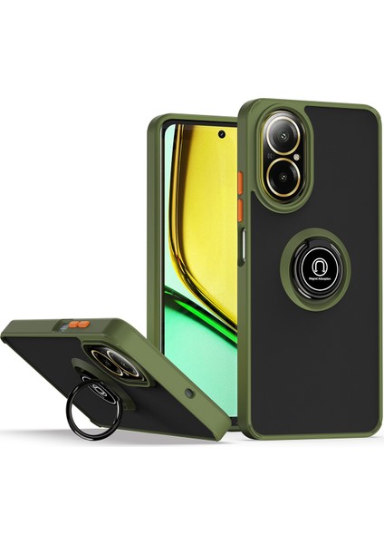 Realme C67 4g Için Yüzük Stand Mat Sert Silikon Telefon Kılıfı - Yeşil (Yurt Dışından)