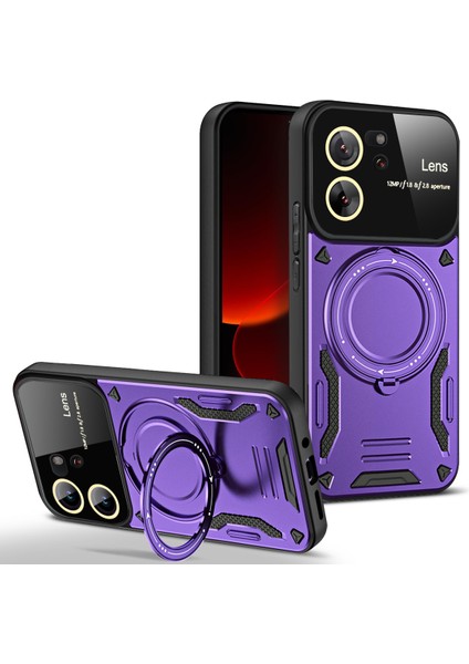 Xiaomi 13T / 13T Pro /redmi K60 Ultra Için Çift Katmanlı Manyetik Halka Lens Standı Telefon Kılıfı - Mor (Yurt Dışından)