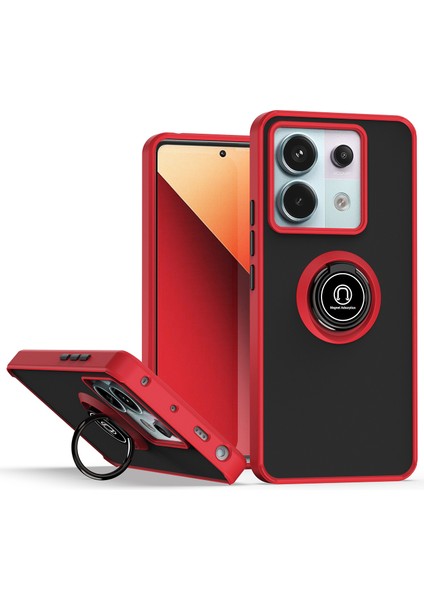 Xiaomi Redmi Note 13 Pro 5g Için Yüzük Stand Mat Sert Silikon Telefon Kılıfı - Kırmızı (Yurt Dışından)