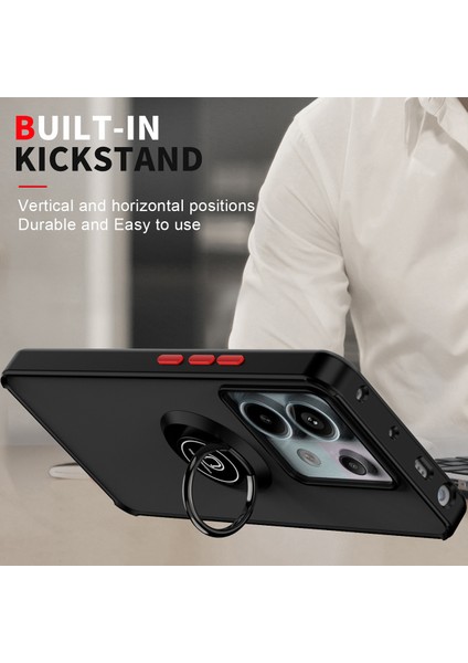 Xiaomi Redmi Note 13 Pro 5g Için Yüzük Stand Mat Sert Silikon Telefon Kılıfı - Kırmızı (Yurt Dışından)