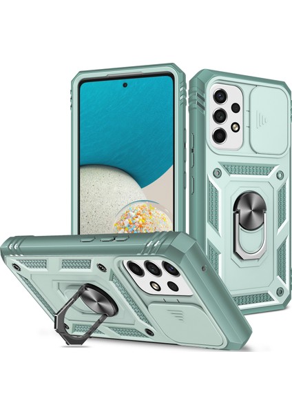 Samsung Galaxy A53 5g Için Çift Katmanlı Slayt Lens Kapak Halka Tutucu Standı ile Telefon Kılıfı - Yeşil (Yurt Dışından)