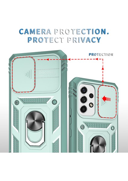 Samsung Galaxy A53 5g Için Çift Katmanlı Slayt Lens Kapak Halka Tutucu Standı ile Telefon Kılıfı - Yeşil (Yurt Dışından) fiyatları