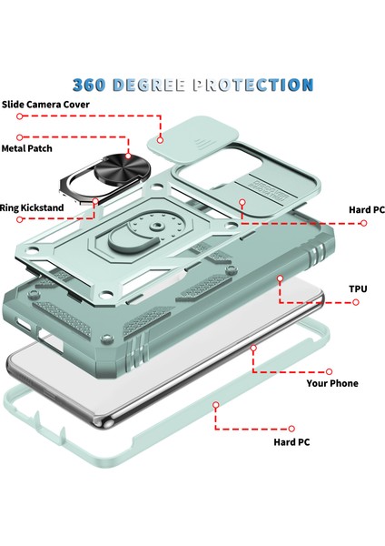Samsung Galaxy A53 5g Için Çift Katmanlı Slayt Lens Kapak Halka Tutucu Standı ile Telefon Kılıfı - Yeşil (Yurt Dışından) indirimleri