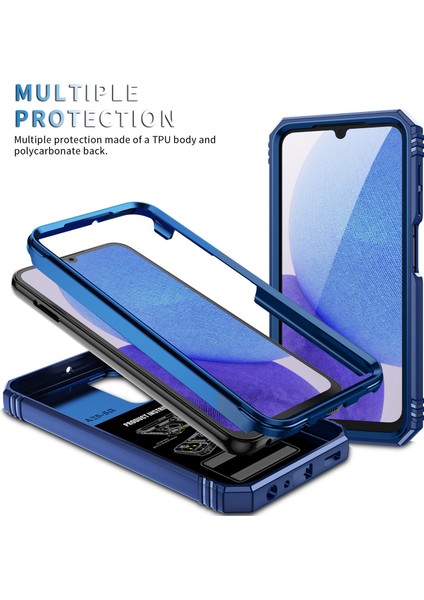 Samsung Galaxy A25 Için Çift Katmanlı Slayt Lens Kapak Halka Tutucu Standı ile Telefon Kılıfı - Mavi (Yurt Dışından)