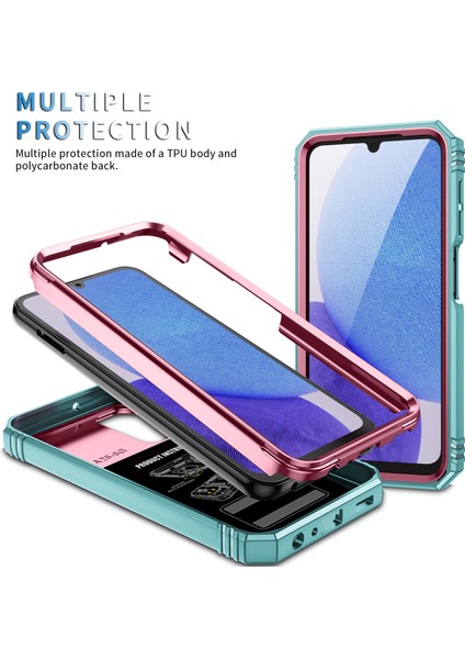 Samsung Galaxy A25 Için Çift Katmanlı Slayt Lens Kapak Halka Tutucu Standı ile Telefon Kılıfı - Pembe Turkuaz (Yurt Dışından)