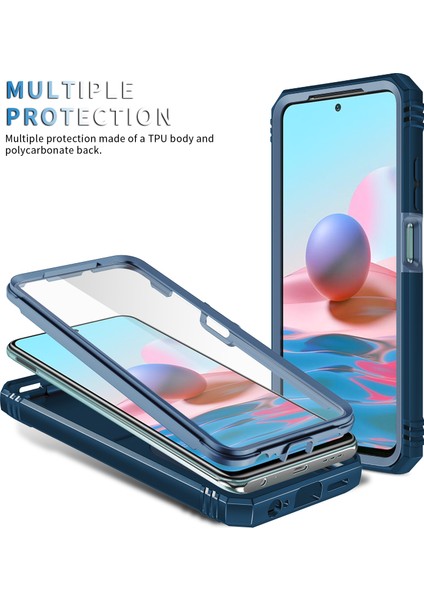 Xiaomi Redmi Note 10 4g / Note 10S Için Çift Katmanlı Slayt Lens Kapak Halka Tutucu Standı ile Telefon Kılıfı - Mavi (Yurt Dışından)