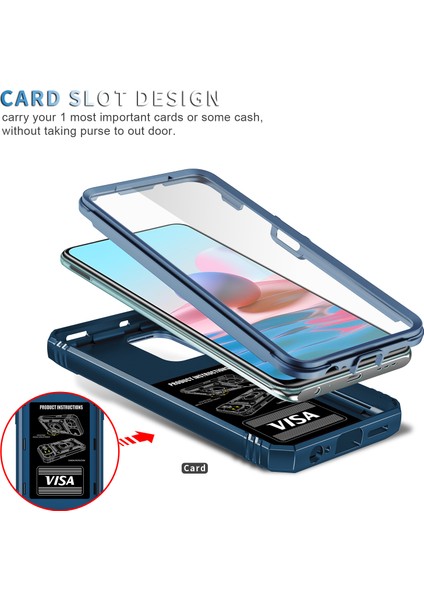 Xiaomi Redmi Note 10 4g / Note 10S Için Çift Katmanlı Slayt Lens Kapak Halka Tutucu Standı ile Telefon Kılıfı - Mavi (Yurt Dışından)