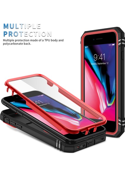 iPhone 8 Plus / 7 Plus / 6s Plus / 6 Plus Için Çift Katmanlı Slayt Lens Kapak Halka Tutucu Standı ile Telefon Kılıfı - Kırmızı (Yurt Dışından) modelleri