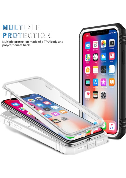 iPhone x / iPhone Xs Için Çift Katmanlı Slayt Lens Kapak Halka Tutucu Standı ile Telefon Kılıfı - Beyaz (Yurt Dışından)