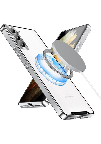 Samsung Galaxy S21+ 5g Için Metal Pc Arka Lens Koruma Manyetik Kablosuz Şarj Cihazı Telefon Kılıfı Gümüş (Yurt Dışından)