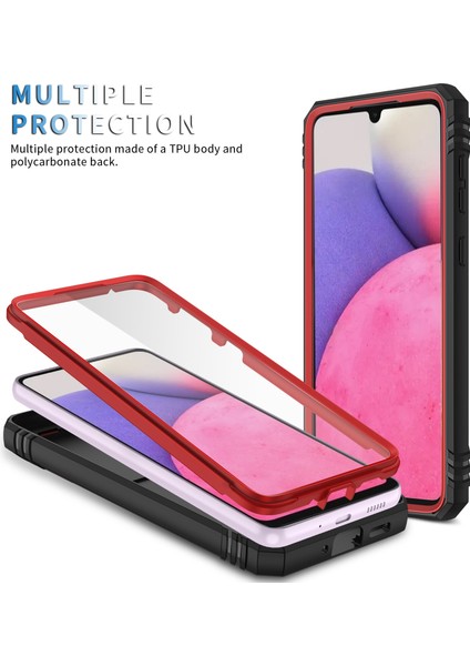 Samsung Galaxy A33 5g Için Çift Katmanlı Slayt Lens Kapak Halka Tutucu Standı ile Telefon Kılıfı - Kırmızı (Yurt Dışından) modelleri