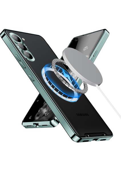 Samsung Galaxy S23+ Için Metal Pc Arka Lens Koruma Manyetik Kablosuz Şarj Cihazı Telefon Kılıfı Yeşil (Yurt Dışından)