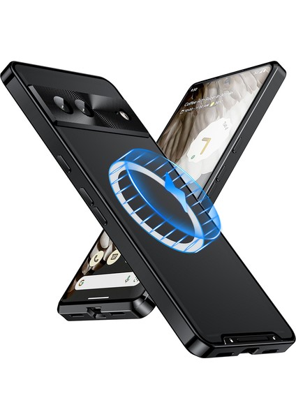 Google Pixel 7A Için Metal Pc Arka Lens Koruma Manyetik Kablosuz Şarj Cihazı Telefon Kılıfı Siyah (Yurt Dışından)