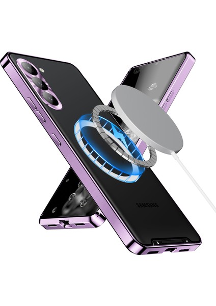 Samsung Galaxy S23+ Için Metal Pc Arka Lens Koruma Manyetik Kablosuz Şarj Cihazı Telefon Kılıfı Mor (Yurt Dışından)