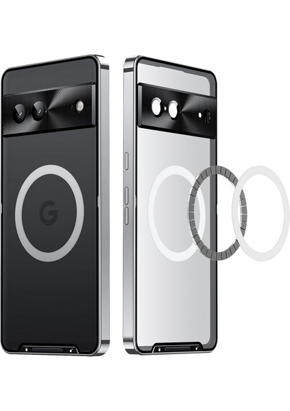 Google Pixel 7A Için Metal Pc Arka Lens Koruma Manyetik Kablosuz Şarj Cihazı Telefon Kılıfı Gümüş (Yurt Dışından)