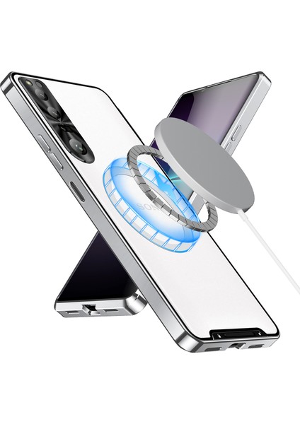 Sony Xperia 1 Iv Için Metal Pc Arka Lens Koruma Manyetik Kablosuz Şarj Cihazı Telefon Kılıfı Gümüş (Yurt Dışından)