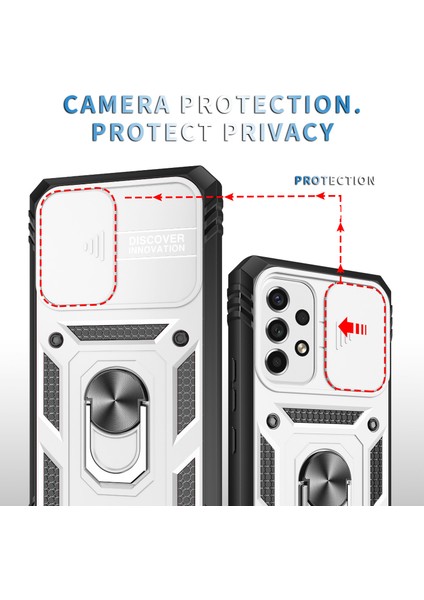 Samsung Galaxy A53 5g Için Çift Katmanlı Slayt Lens Kapak Halka Tutucu Standı ile Telefon Kılıfı - Beyaz (Yurt Dışından) fiyatları