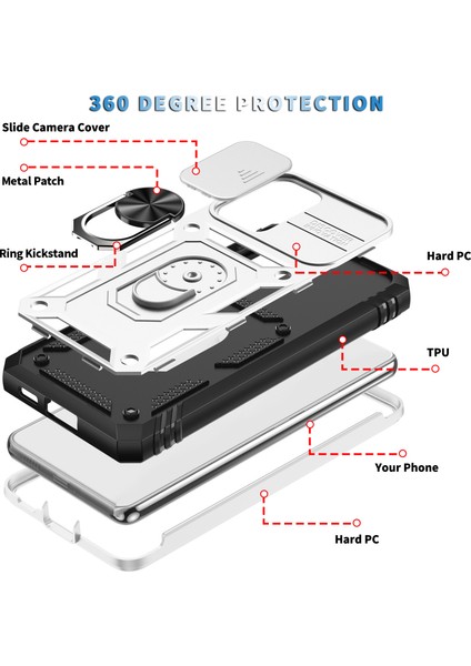 Samsung Galaxy A53 5g Için Çift Katmanlı Slayt Lens Kapak Halka Tutucu Standı ile Telefon Kılıfı - Beyaz (Yurt Dışından) indirimleri