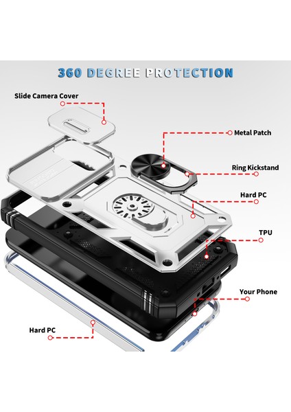 Samsung Galaxy A34 Için Çift Katmanlı Slayt Lens Kapak Halka Tutucu Standı ile Telefon Kılıfı - Beyaz (Yurt Dışından) fırsatları