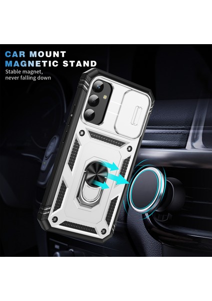 Samsung Galaxy A34 Için Çift Katmanlı Slayt Lens Kapak Halka Tutucu Standı ile Telefon Kılıfı - Beyaz (Yurt Dışından) indirimleri