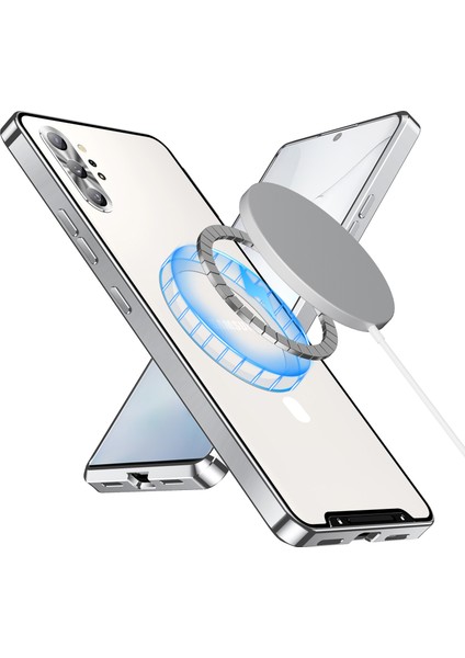 Samsung Galaxy NOTE10+/NOTE10 Plus Için Metal Pc Arka Lens Koruma Manyetik Kablosuz Şarj Cihazı Telefon Kılıfı Gümüş (Yurt Dışından)