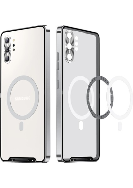 Samsung Galaxy NOTE10+/NOTE10 Plus Için Metal Pc Arka Lens Koruma Manyetik Kablosuz Şarj Cihazı Telefon Kılıfı Gümüş (Yurt Dışından)
