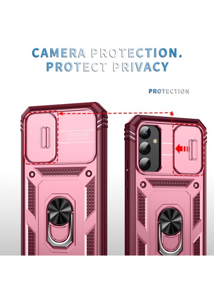 Samsung Galaxy A34 Için Çift Katmanlı Slayt Lens Kapak Halka Tutucu Standı ile Telefon Kılıfı - Pembe (Yurt Dışından) fiyatları
