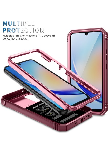 Samsung Galaxy A34 Için Çift Katmanlı Slayt Lens Kapak Halka Tutucu Standı ile Telefon Kılıfı - Pembe (Yurt Dışından) modelleri