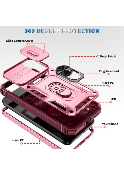 Samsung Galaxy A34 Için Çift Katmanlı Slayt Lens Kapak Halka Tutucu Standı ile Telefon Kılıfı - Pembe (Yurt Dışından) fırsatları