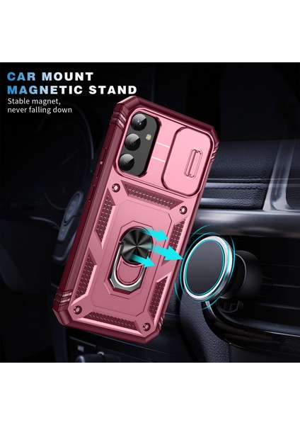 Samsung Galaxy A34 Için Çift Katmanlı Slayt Lens Kapak Halka Tutucu Standı ile Telefon Kılıfı - Pembe (Yurt Dışından) indirimleri