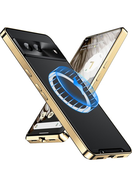 Google Pixel 7A Için Metal Pc Arka Lens Koruma Manyetik Kablosuz Şarj Cihazı Telefon Kılıfı Altın (Yurt Dışından)