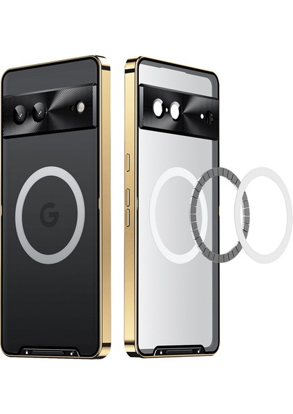 Google Pixel 7A Için Metal Pc Arka Lens Koruma Manyetik Kablosuz Şarj Cihazı Telefon Kılıfı Altın (Yurt Dışından)