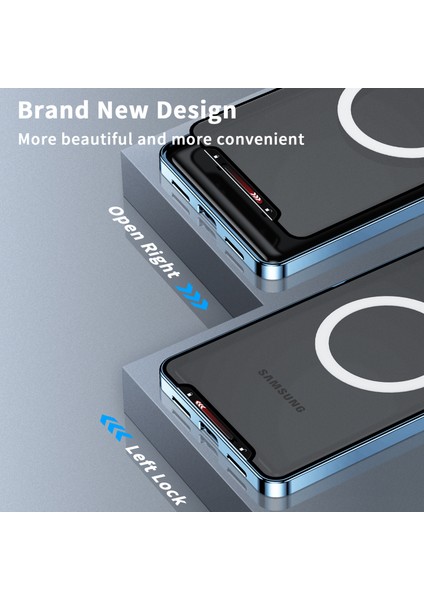 Samsung Galaxy S23 Ultra Için Metal Pc Arka Lens Koruma Manyetik Kablosuz Şarj Cihazı Telefon Kılıfı Mavi (Yurt Dışından)