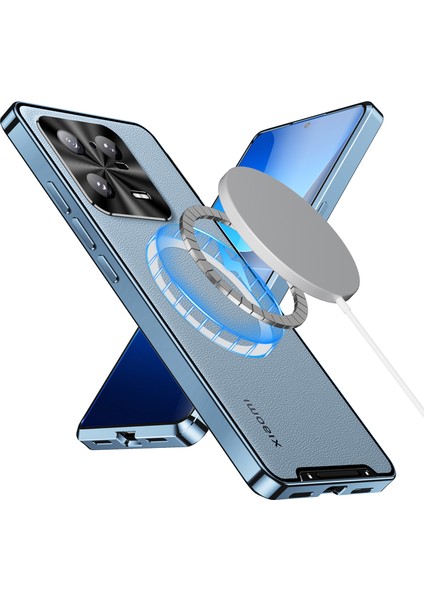 Xiaomi 13 Pro Için Metal Pc Arka Lens Koruma Manyetik Kablosuz Şarj Cihazı Telefon Kılıfı Mavi (Yurt Dışından)