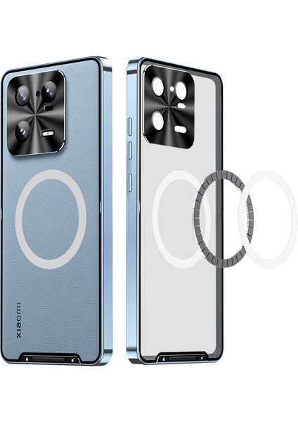 Xiaomi 13 Pro Için Metal Pc Arka Lens Koruma Manyetik Kablosuz Şarj Cihazı Telefon Kılıfı Mavi (Yurt Dışından)
