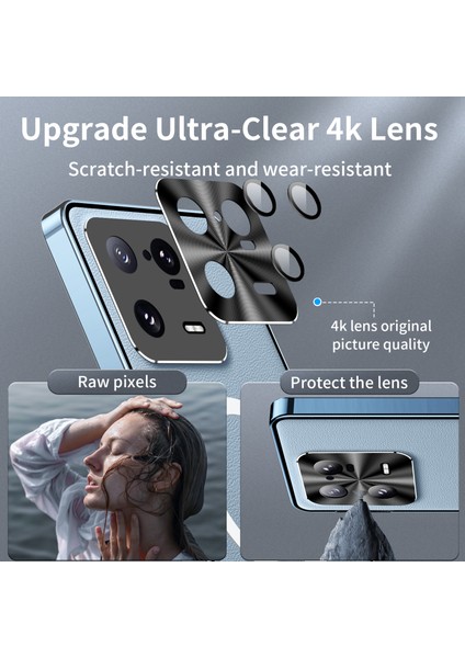 Xiaomi 13 Pro Için Metal Pc Arka Lens Koruma Manyetik Kablosuz Şarj Cihazı Telefon Kılıfı Mavi (Yurt Dışından)