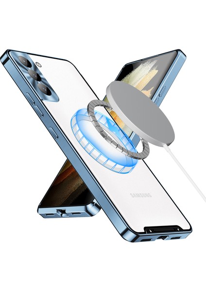 Samsung Galaxy S22+ 5g Için Metal Pc Arka Lens Koruma Manyetik Kablosuz Şarj Cihazı Telefon Kılıfı Mavi (Yurt Dışından)