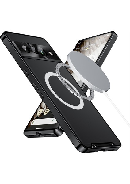 Google Pixel 7 Pro Için Metal Pc Arka Lens Koruma Manyetik Kablosuz Şarj Cihazı Telefon Kılıfı Siyah (Yurt Dışından)