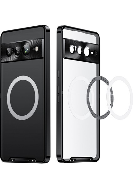 Google Pixel 7 Pro Için Metal Pc Arka Lens Koruma Manyetik Kablosuz Şarj Cihazı Telefon Kılıfı Siyah (Yurt Dışından)