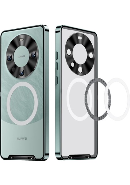 Huawei Mate 60 Için Metal Pc Arka Lens Koruma Manyetik Kablosuz Şarj Cihazı Telefon Kılıfı Yeşil (Yurt Dışından)