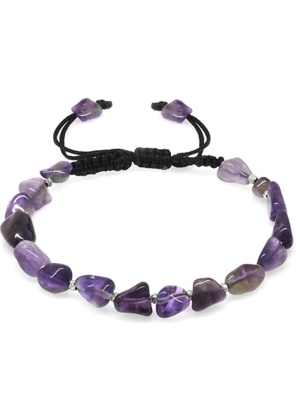 Makrome Örgülü Naturel Kesim Ametist Doğaltaş Erkek Bileklik