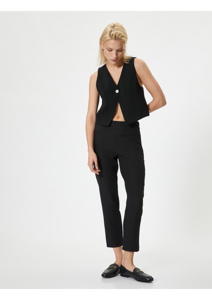 Cigarette Kumaş Pantolon Yüksek Bel Slim Fit Krep Kumaş