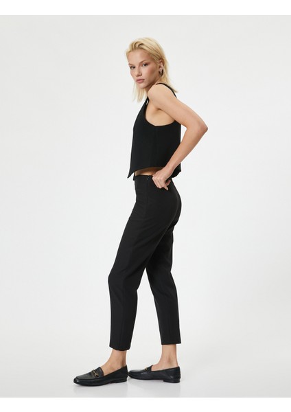Cigarette Kumaş Pantolon Yüksek Bel Slim Fit Krep Kumaş