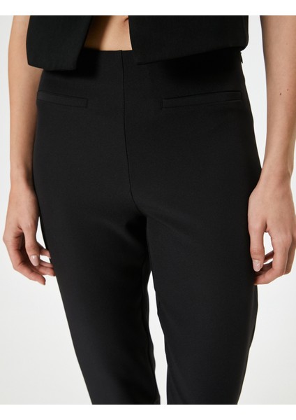Cigarette Kumaş Pantolon Yüksek Bel Slim Fit Krep Kumaş