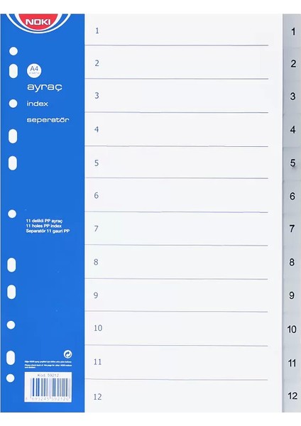 59212 Plastik Ayraç A4 1 12 Rakam