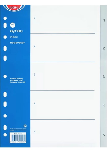 59205 Plastik Ayraç A4 1 5 Rakam