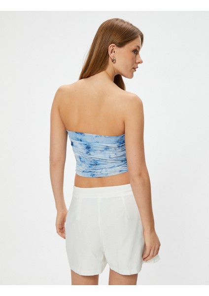 Çiçekli Tül Straplez Crop Üst Drapeli Slim Fit fırsatları