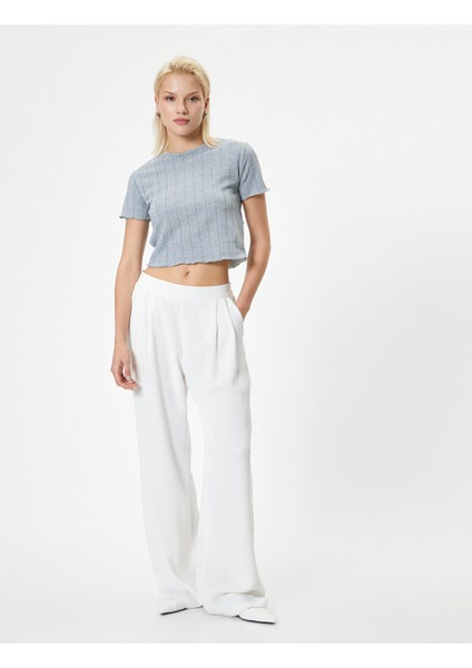 Basic Dokulu T-Shirt Kısa Kollu Bisiklet Yaka