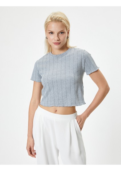 Basic Dokulu T-Shirt Kısa Kollu Bisiklet Yaka