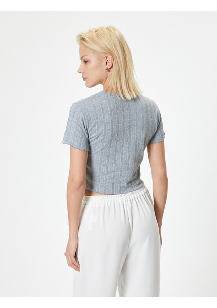 Basic Dokulu T-Shirt Kısa Kollu Bisiklet Yaka